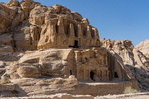 Jordan, Petra, The Obelisk Tomb in the ruins of the Nabataean city of Petra in the Petra Archeological Park in the A UNESCO World Heritage Site. The lower level is a triclinium or banquet hall used in...