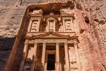 Jordan, Petra, The Treasury or Al Khazneh is a tomb for King Aretas IV Philopatris in the Nabataean city of Petra in the Petra Archeological Park is a Jordanian National Park and a UNESCO World Herita...