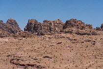 Jordan, Petra, Arid desert mountains surrounding the ruins of the Nabataean city of Petra in the Petra Archeological Park is a Jordanian National Park and a UNESCO World Heritage Site.