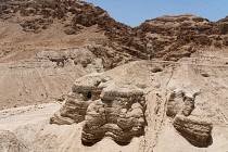 Palestine, Qumram National Park, The Scrolls Cave in the ruins of Qumram in Qumram National Park near the Dead Sea in the Occupied Territory of the West Bank. The first of the Dead Sea Scrolls were fo...