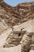 Palestine, Qumram National Park, The Scrolls Cave in the ruins of Qumram in Qumram National Park near the Dead Sea in the Occupied Territory of the West Bank. The first of the Dead Sea Scrolls were fo...