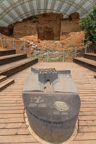 Israel, A model of the ancient Canaanite gate, called Abraham's Gate, in front of the real gate in the ruins of the Old Testament city of Dan in the Tel Dan Nature Reserve in Galilee in northern Israe...