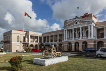 Guyana, Demerara-Mahaica Region, Georgetown, The Parliament Building was completed in 1834 in the 19th Century classical rensissance architectural style.  In front are two Russion cannons captured at...