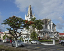 Guyana, Demerara-Mahaica Region, Georgetown, The old City Hall built of timber and completed 1889 in the Danube Gothic style.  It is no longer the city hall and has fallen into disrepair.