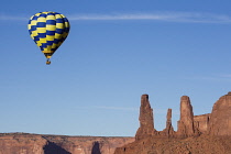 USA, Arizona, Monument Valley, Hot air balloons in the Monument Valley Balloon Festival in the Navajo Tribal Park.