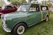 USA, Utah, Moab, A restored stock 1968 Austin Countryman estate wagon or station wagon in the Moab April Action Car Show.