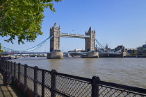 England, London, View of Tower Bridge and the River Thames from quayside at the Tower of London.