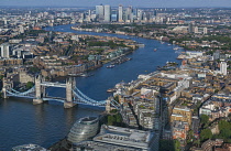 England, London, Tower Bridge and the River Thames seen from the viewing deck on the Shard known as the View from the Shard.