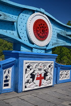 England, London, Tower Bridge, Colour detail of the bridge.