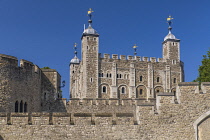 England, London, Tower of London, White Tower from outside the walls.