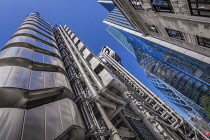 England, London, Lloyds Building, Angular view from street level.