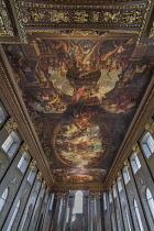 England, London, Greenwich, Old Royal Naval College, The Painted Hall, The Lower Hall.