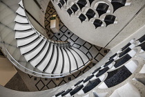 England, London, Tate Britain, Looking down on the modern staircase from the entrance rotunda.