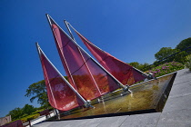 Republic of Ireland, County Sligo, Rosses Point, Red sails sculpture.