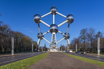 Belgium, Brussels, The Atomium, General view of the Atomium from further down Boulevard de Centenaire.