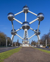 Belgium, Brussels, The Atomium, General view of the Atomium from further down Boulevard de Centenaire.