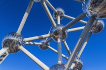 Belgium, Brussels, The Atomium, Graphic close up detail of some of the spheres of the Atomium.