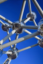 Belgium, Brussels, The Atomium, Graphic close up detail of some of the spheres of the Atomium.