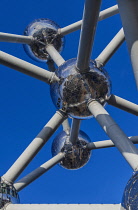 Belgium, Brussels, The Atomium, Graphic close up detail of some of the spheres of the Atomium.