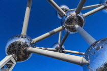 Belgium, Brussels, The Atomium, Graphic close up detail of some of the spheres of the Atomium.