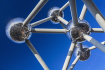 Belgium, Brussels, The Atomium, Graphic close up detail of some of the spheres of the Atomium.