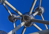 Belgium, Brussels, The Atomium, Graphic close up detail of some of the spheres of the Atomium.