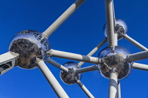 Belgium, Brussels, The Atomium, Graphic close up detail of some of the spheres of the Atomium.