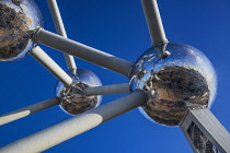 Belgium, Brussels, The Atomium, Graphic close up detail of some of the spheres of the Atomium.
