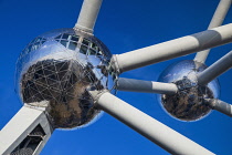 Belgium, Brussels, The Atomium, Graphic close up detail of some of the spheres of the Atomium.