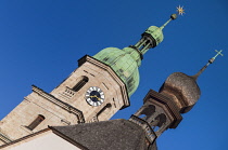 Germany, Bavaria, Berchtesgaden, Franciscan Church towers.