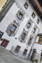 Germany, Bavaria, Berchtesgaden,  The Deer House also known as the Hirschenhaus built in 1594 by Georg Labermair with its rear facade known as the Monkey facade, it's said that when the client refused...