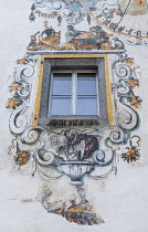 Germany, Bavaria, Berchtesgaden,  The Deer House also known as the Hirschenhaus built in 1594 by Georg Labermair with detail of its rear facade known as the Monkey facade, it's said that when the clie...