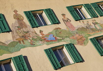 Germany, Bavaria, Berchtesgaden, Luftelmalerei on the facade of the Dollinger store.