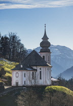 Germany, Bavaria, Maria Gern village near Berchtesgaden,  Pilgrimage Church of Maria Gern., rear view.