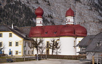 Germany, Bavaria, Berchtesgaden, Lake Konigssee, St Bartholomew Church.