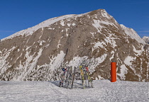 Germany, Bavaria, Berchtesgaden, Berchtesgadener Alps, Ski rack on the summit of the Jenner Mountain.