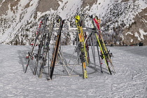 Germany, Bavaria, Berchtesgaden, Berchtesgadener Alps, Ski rack on the summit of the Jenner Mountain.