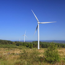 Ireland, County Roscommon, Strokestown, Sliabh Bawn Windfarm and Amenity area, General view of one area of the windfarm with 3 turbines.