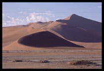 Namibia, Sossusvlei, Sand dunes and clay pan in The Namib Desert.