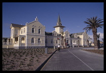 Namibia, Swakopmund, Old station building that has now been converted in to a Hotel in a German colonial style.