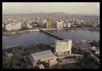 Egypt, Cairo, View over the Nile and Tahrir Square from the Cairo Tower.