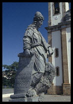 Brazil, Minas Gerais, Congonhas, One of the twelve statues of the prophets sculpted by Aleijadinho.