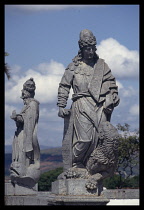 Brazil, Minas Gerais, Congonhas, Two of the twelve statues of the prophets sculpted by Aleijadinho.