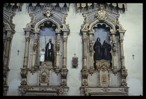 Brazil, Ouro Preto, Sao de Francisco de Assis Church detail of sculptures by Aleijadinho.