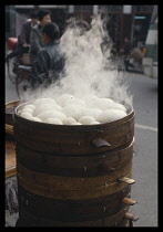 China, Food, Steaming baozi or bread dumplings.