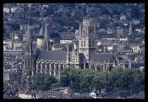 France, Normandy, Seine-Maritime, Rouen, Church of St Ouen, exterior view from distance.