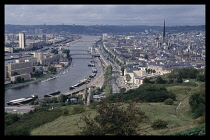 France, Normandy, Seine-Maritime, Rouen, View over the River Seine and city with Cathedral of Notre Dame.