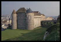 France, Normandy, Seine-Maritime, Dieppe, castle with town partly seen beyond.