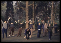 China, Sichuan, Chengdu , Early morning exercise in park.