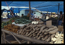 Brazil, Amazonas, Manaus, Manioc stall in market